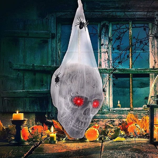 Halloween Skräck Glödande Ljudkontroll Spindel Bomull Skalle Prop Spökhus Hemligt rum Innergårdsdekoration