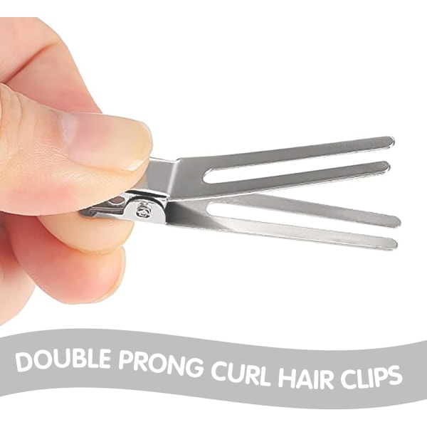 50 stycken Dubbla stift Curl Clips 1,8 tum Inställningssektion Hårklämmor Metall Silver Hårnålar Styling Clips, gör det själv till hårtillbehör