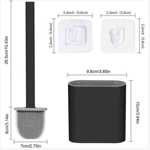 TPR silikontoalettborste och hållare, Triomphe Långt skaft avtagbar toalettborste, golv-/väggmonterbar med vattenfilterbas