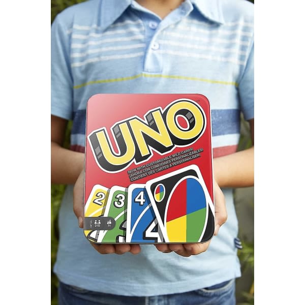 Vacker present, Uno familjekortspel, med 112 kort i en robust förvaringsburk, resevänlig, en fantastisk present för 7-åringar och uppåt