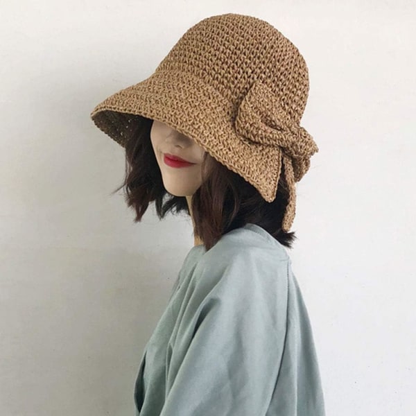 Women's Wide Brim Soft Straw Sun Hat with Bow