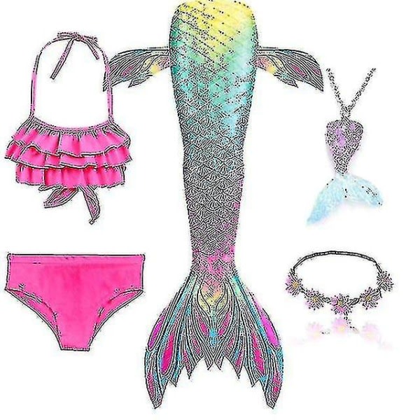 5 stk/ sæt Piger Mermaid Tail Badedragt Børn Havfrue Ariel Cosplay Kostume Fantasy Beach Bikini Hk Sæt 1 150