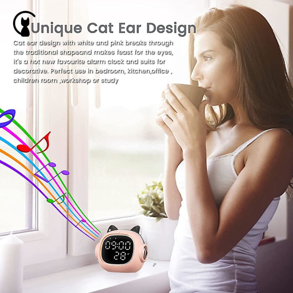 Cat Vekkerklokke med Bluetooth-høyttaler, 2 grupper uavhengige alarmer, smart vekkerklokke