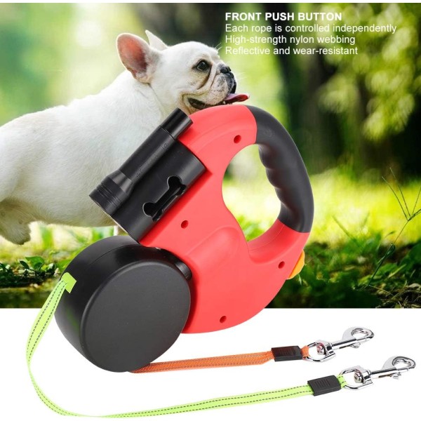 Jiawu Dobbelt Inntrekkbart Hundekobbel, 3 m Automatisk Kobbel for To Hunder