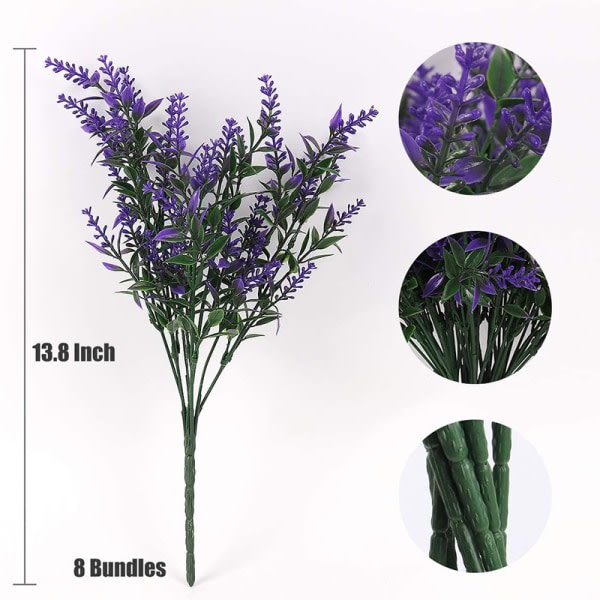8 kimppua keinotekoista vihreää laventelin tekopensaskukkia UV