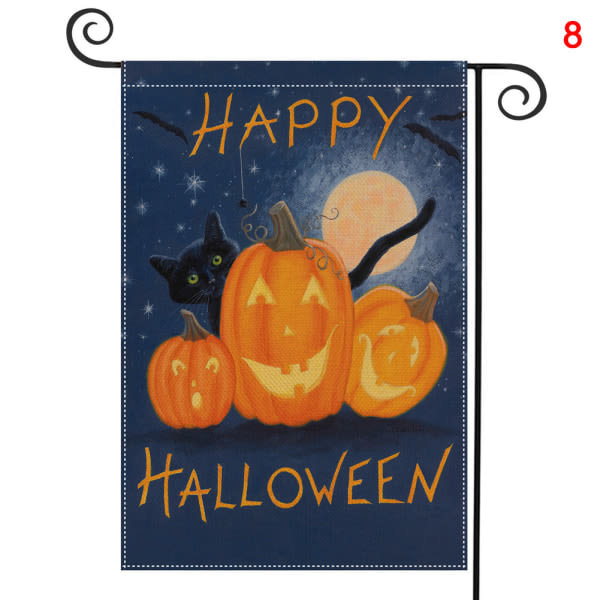 Halloween Kestävä haalistumista estävä banneri, kaksipuolinen painettu puutarhalippu ulkoilukoristelu 8
