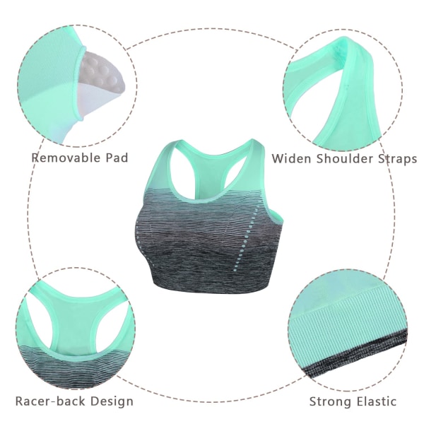 Sports-BH for kvinner Mid Support Wirefree Racerback Workout BH Avtagbar polstring Yoga Gym Running Crop Top