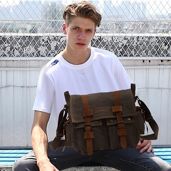 Canvas Axelremsväska Crossbody Väska för Män Casual Väska Herrväska Grön