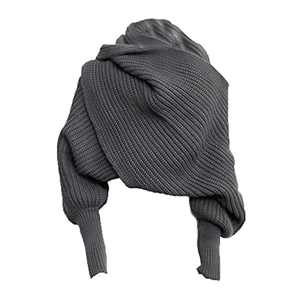 Stickad Tröja för Kvinnor med Halsduk och Ärmar - Varm Vinterhalsduk Dark Grey
