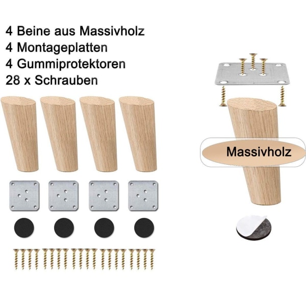 Træbordben, 4 stk. massivt træ skrånende til sofa seng skab sofa