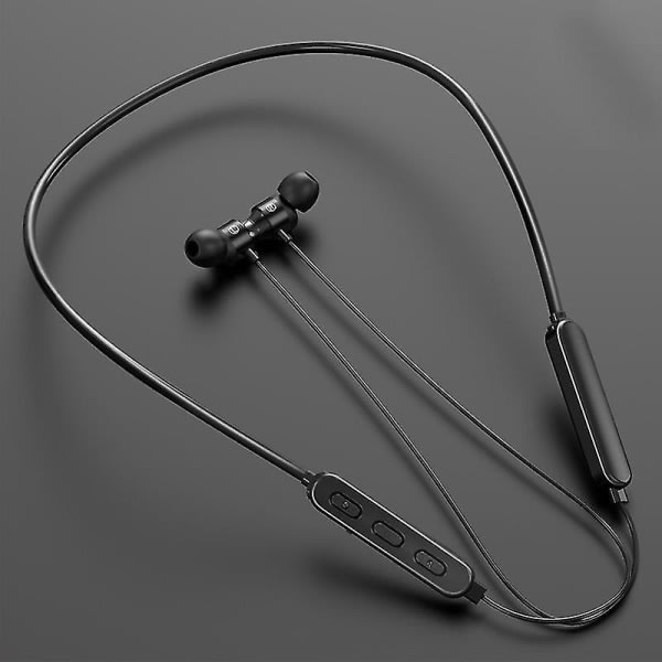 Magnetisk trådstyrd halsmonteret Bluetooth-headset Svart