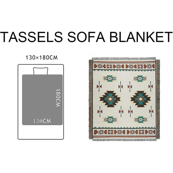 Boho filt med fransar, amerikansk etnisk stil vävd sängöverkast, geometrisk stickad filt tofsar Jacquard, dekorativ för hem, kontor, resor, Cam