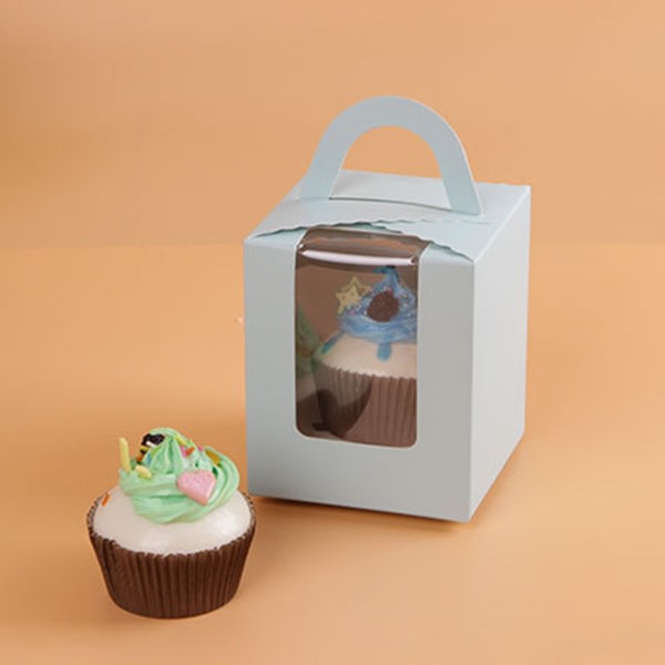 50 st Cupcake Box med vinduer og håndtag Tårtbärare Liten tårtpresentbeholder til bageri bröllopsfest Fødelsedag levering Blå