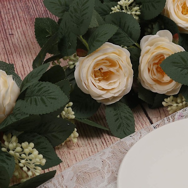 2 stk kunstige te-roser champagne rosekrans med eføyblader kunstige roser kunstige blomster hengende kompatibel