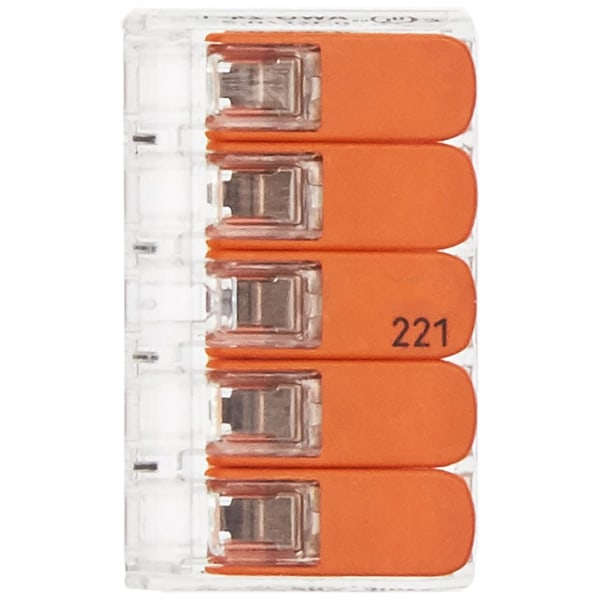 25 stk 5-veis pluggbar terminalblokk med spak for fleksible kabler 14-4 mm, 5x0,2-4 mm, 5xAWG24-12Cu klar/oransje