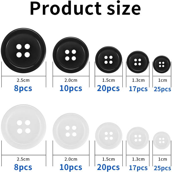 160 stk. sort/hvide knapper, skjorteknapper, 4-huls knapper, ZQKLA