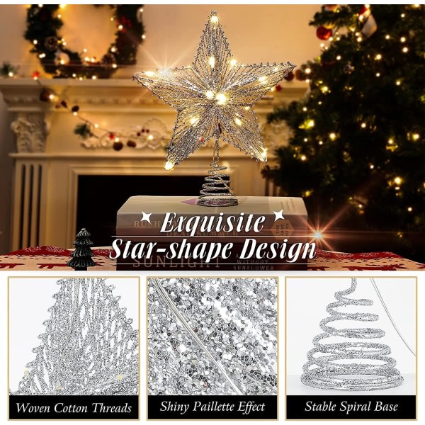 Star Tree Top Light, Glitter Jul Star Tree Top Light, Batteridriven Dekorativ Tree Top Light Xmas
