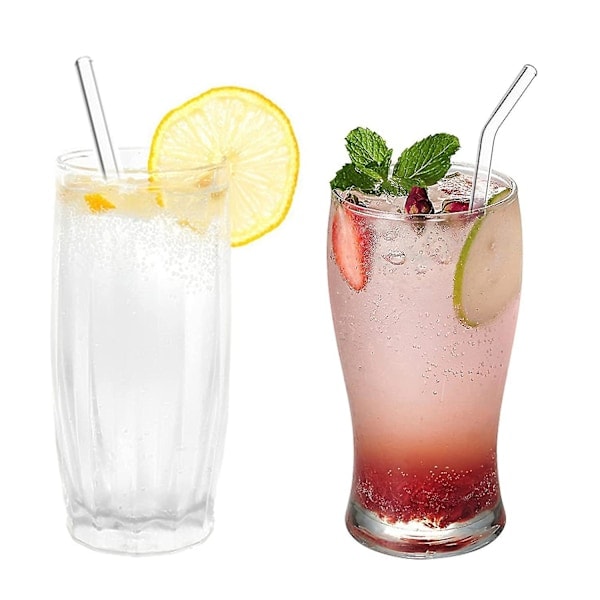 12 st klara glas återanvändbara sugrör, krossäkra glassugrör, 6 raka och 6 böjda med rengöringsborste