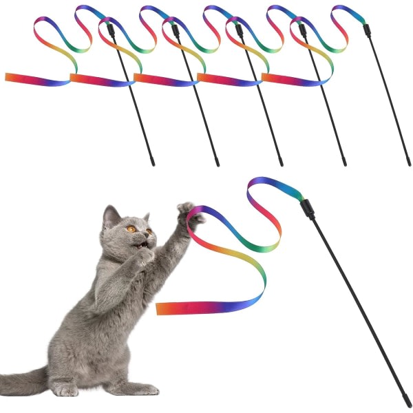 5-pack Interactive Cat Wands - Farverige stofbåndspinde Indo