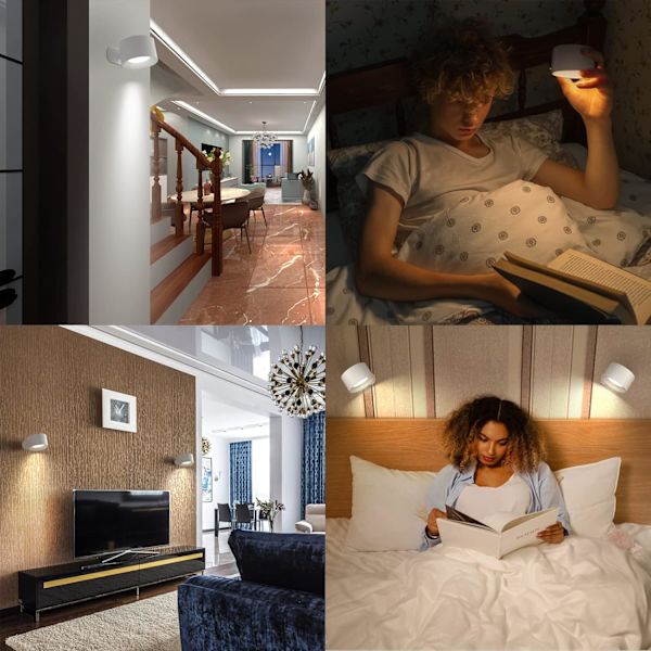 LED Vägglampa Uppladdningsbart Batteri Dimbar 3 Färger 3 Ljusstyrkor 360° Roterbar Touchkontroll Sovrum Vägglampa