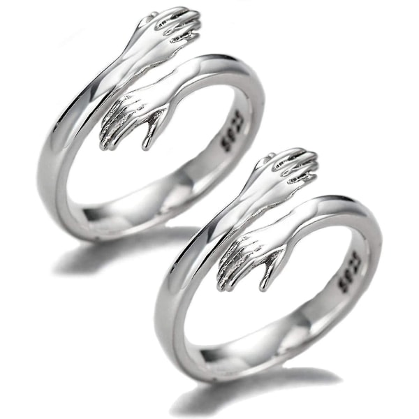 Park Frame Ring, 925 Sterling Sølv Kram Ring Til Par Kvinder Piger Smykker 2stk