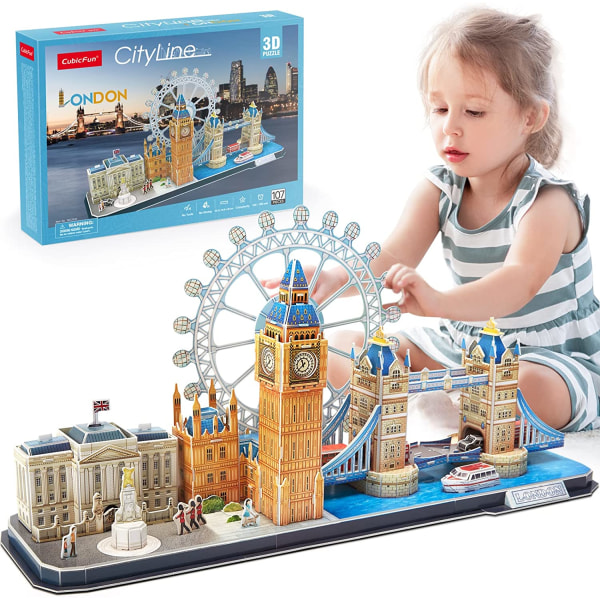 3D-pussel Storbritannien London Bridge Big Ben City Skyline Jigsaw Puzzle för barn och vuxna DIY Byggmodellset för barn och vuxna, 107 delar