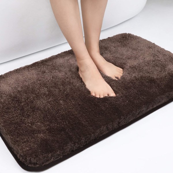 Halkfri, absorberende badmatta i mikrofiber, lækker blød plyschmatta for badeværelset, maskintvättbar tyk lurvig badmatta for badeværelset (17x24 tum brun)