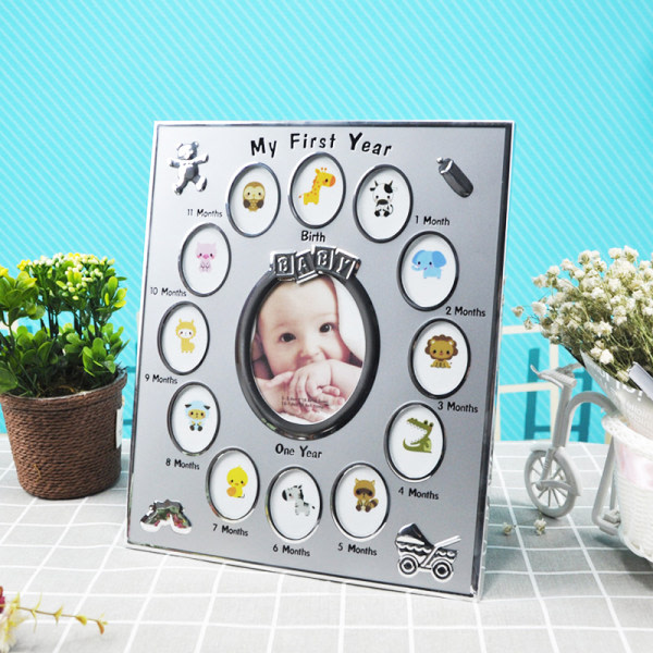 Baby First Year Minnesak Bild Fotoram Legering Multi Tavelramar För Nyfödda Heminredning Blå