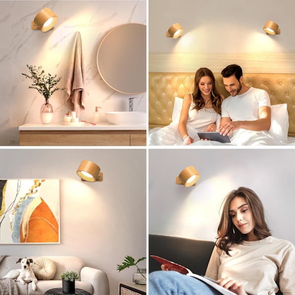 Genopladelig Vægmonteret LED Lampe - 360° Roterbar Touch Kontrol