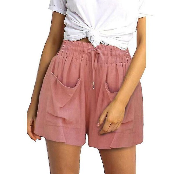Kvinders løse shorts med snørebånd i solide damer sommerferie Beach Baggy Short Pantsa-9 pink 5XL