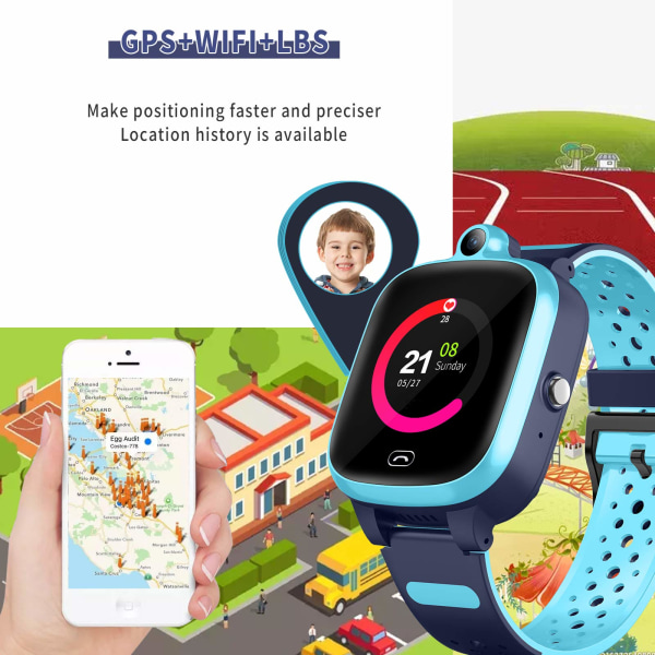 Barnas smartklokke med GPS 4 G Wifi Lbs Tracker Sanntidsposisjon HD Touchscreen Sos Videosamtale Talechat