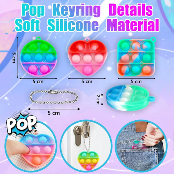 30 stk. Party Bubble Fidget Legetøj - Mini Bubble Nøgleringe - Flerfarvet Sjov Pakke [YD]