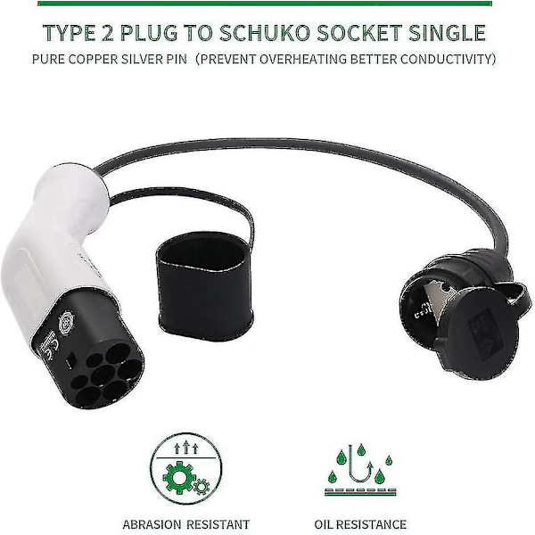 Typ 2 till Schuko 16A EV Laddningsadapter - Vit & Svart