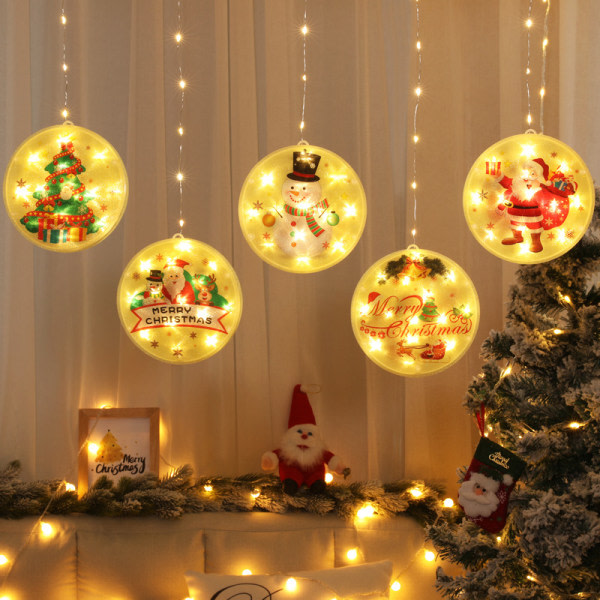 5-delt stjernelys julestemningsgardin vinduesdekoration