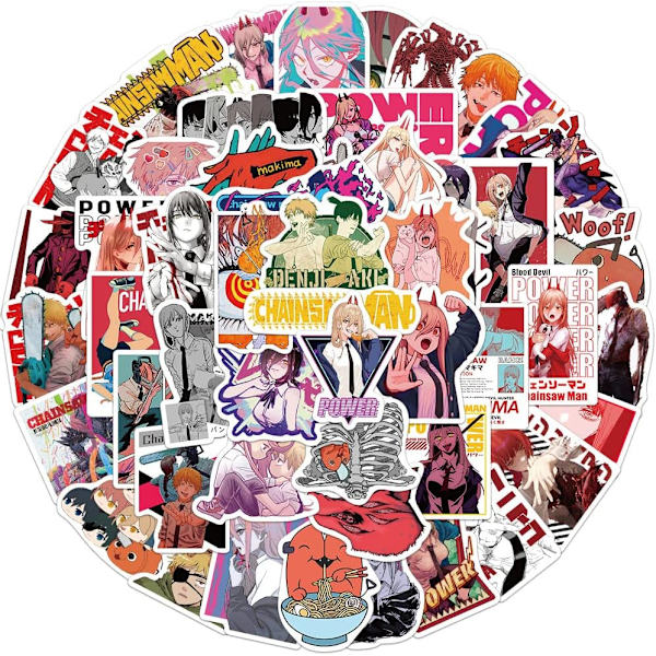 Anime Chainsaw Man tarrapaketti 50 kpl vesipulloille, kannettaville tietokoneille, rullalaudoille, muistikirjoille, lahja aikuisille, lapsille ja teineille