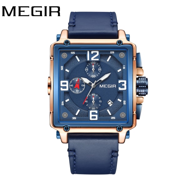 MEGIR Toppmärkesklockor för män Vattentät watch Luminous Chronograph Datumkalender Herrklocka Reloj Hombre RoseBlue