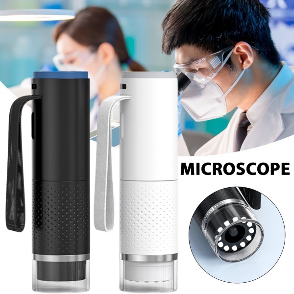 Wifi digitalt mikroskop trådløst håndholder elektronisk inspektionskamera forstoringsglas med lysdioder, 50x-1000x zoom vit