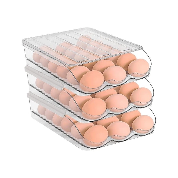 3-lagers ägghållare Äggförvaringsbehållare för kylskåp, ramptyp Auto Roll Egg Organizer för ref
