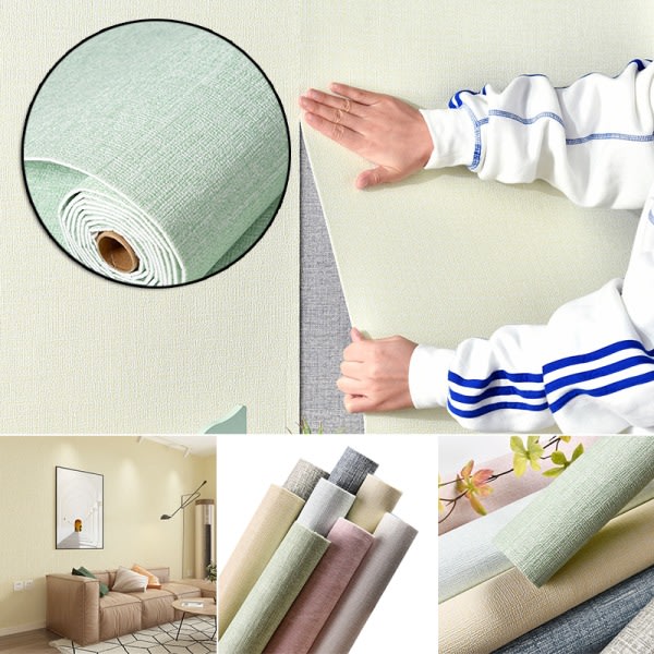 Faux linne tekstureret tapet Avtagbar selvhæftande stick kontakt papir vægdörr for accent væg vit soveværelse