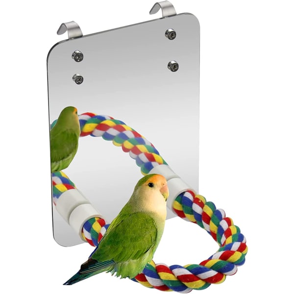 Fågelspegel sitter rep för bur papegoja/undulater/småfåglar/kakateller/parakit Färgglad stativleksak