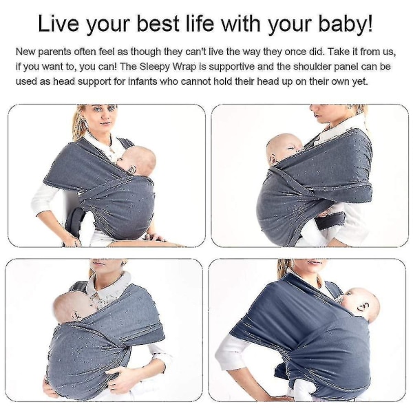 Baby Sling, Høj Kvalitet Baby Bæresele, Elastisk Slynge Til Nyfødte Og Småbørn Op Til 15 Kg, 100% Blød Økologisk Bomuld Til Mænd Og Kvinder (mørkegrå