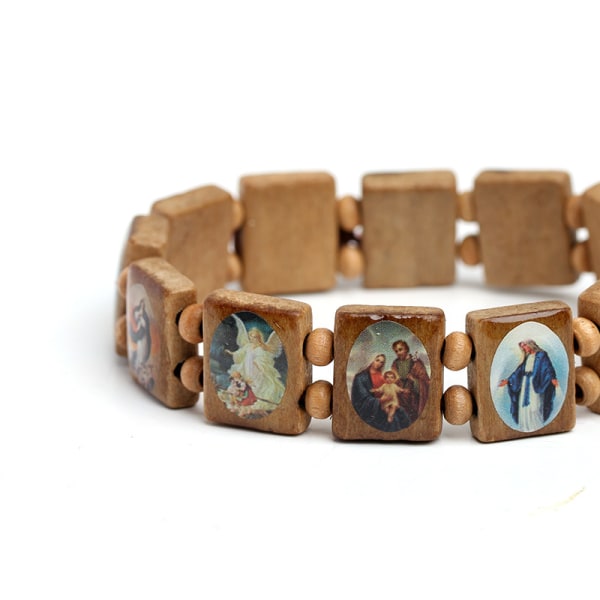 3-pack Jesus armband ängel armband Mary religion trä stretch katolsk ikon välsignelse smycken