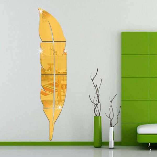 28,7*7 tum 3d veggdekor Akryl fjäder spegel Yta konst väggdekoration för hem stue guld vänster