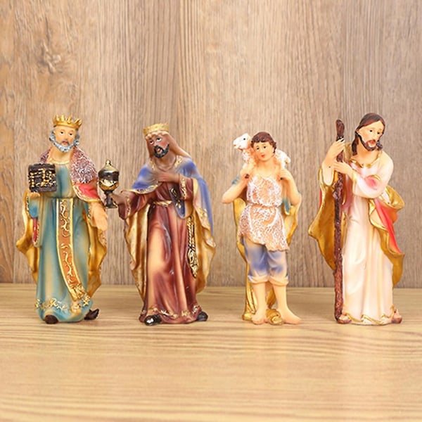 11 st julfödelsefigurer Sett Heliga familjen Baby statyer dekorasjon