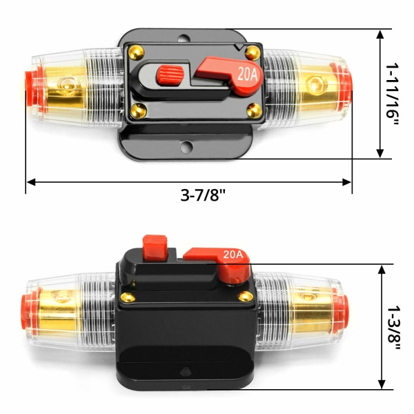 20A automatisk afbryder, med manuel reset-knap til bilsikring