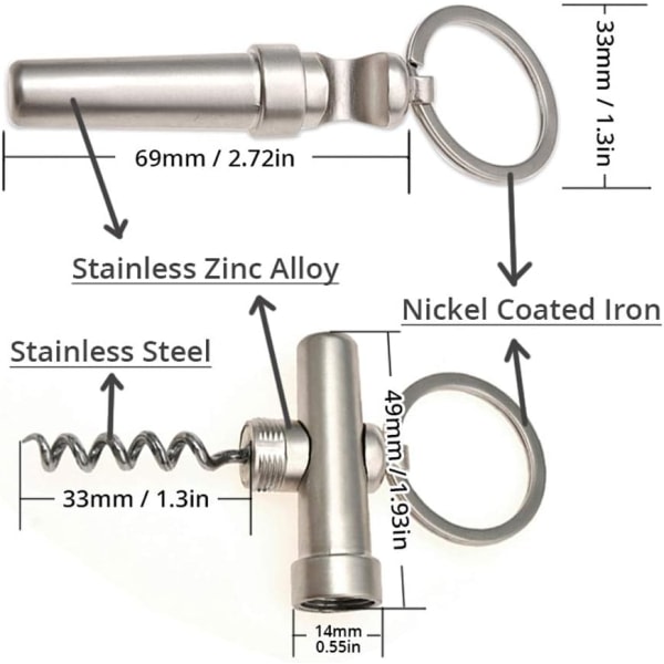 3 i 1 Original Nyckelring Flasköppnare, Corkscrew Screwpull Fathe