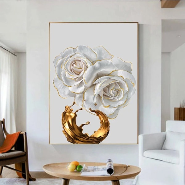 Luksus lerretsplakater - Veggkunst / Gold Leaf White Rose - Farge: Gold White Pattern 3-delt sett (20x30cm)