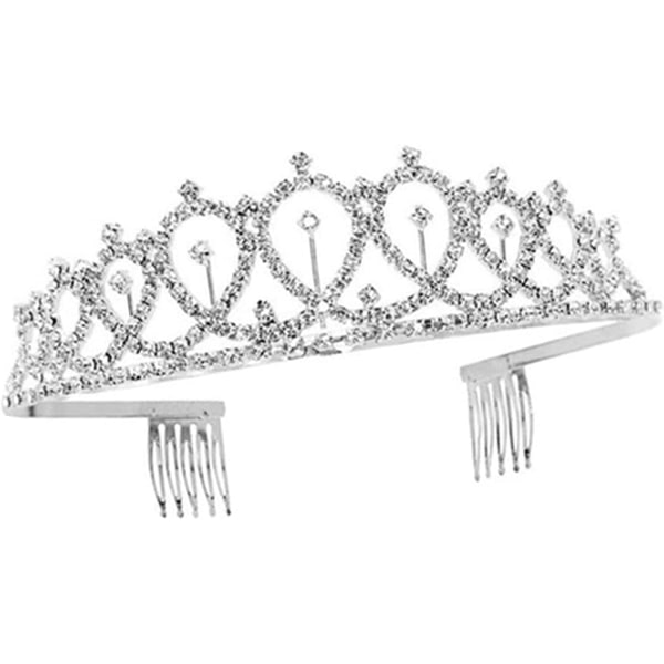 Silver Rhinestone Tiara Crown, Crystal Crown med kam för Bröllopsfest Bröllop Födelsedag Karneval Tjej Semesterfirande
