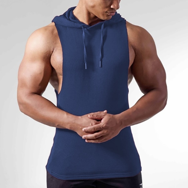 Huvväst for herr Linne Bodybuilding T-skjorte Ärmlöst gym Navy Blue,XL