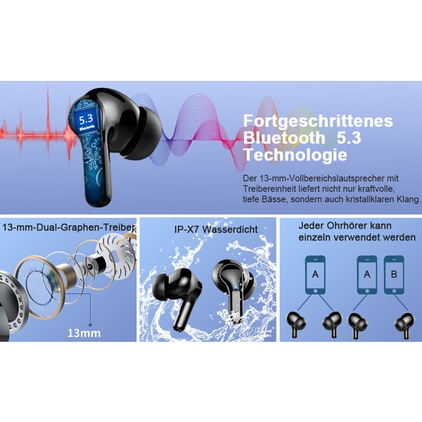 Bluetooth høretelefoner, sportshovedtelefoner, trådløse 5.3 in-ear høretelefoner